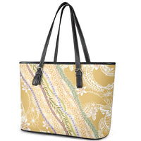 Yellow Palaka Hawaii Leis Leather Tote Bag Hawaiian-plaid Elegant Tropical Vibes LT14 - Polynesian Pride