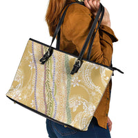 Yellow Palaka Hawaii Leis Leather Tote Bag Hawaiian-plaid Elegant Tropical Vibes LT14 - Polynesian Pride