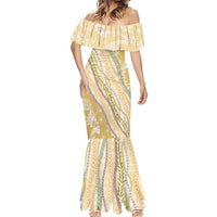 Yellow Palaka Hawaii Leis Mermaid Dress Hawaiian-plaid Elegant Tropical Vibes - Polynesian Pride