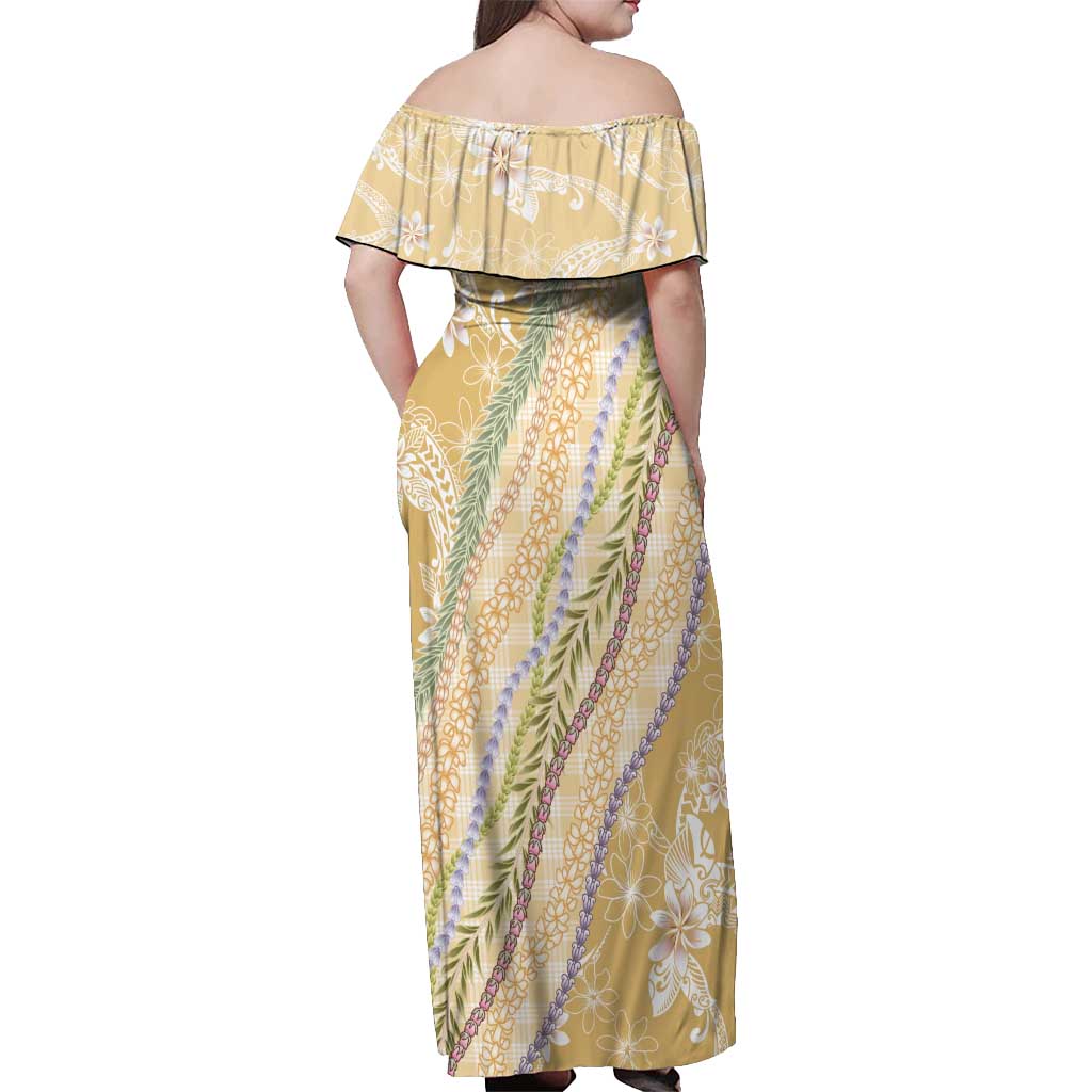 Yellow Palaka Hawaii Leis Off Shoulder Maxi Dress Hawaiian-plaid Elegant Tropical Vibes - Polynesian Pride