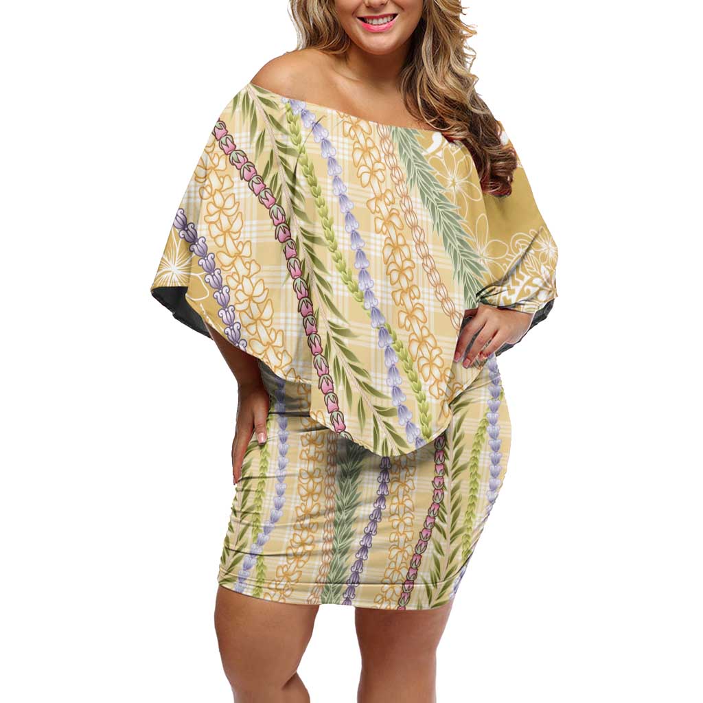 Yellow Palaka Hawaii Leis Off Shoulder Short Dress Hawaiian-plaid Elegant Tropical Vibes - Polynesian Pride