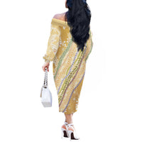 Yellow Palaka Hawaii Leis Off The Shoulder Long Sleeve Dress Hawaiian-plaid Elegant Tropical Vibes - Polynesian Pride