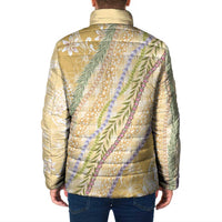Yellow Palaka Hawaii Leis Padded Jacket Hawaiian-plaid Elegant Tropical Vibes LT14 - Polynesian Pride