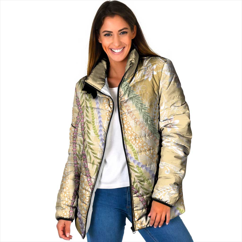 Yellow Palaka Hawaii Leis Padded Jacket Hawaiian-plaid Elegant Tropical Vibes LT14 Women Yellow - Polynesian Pride