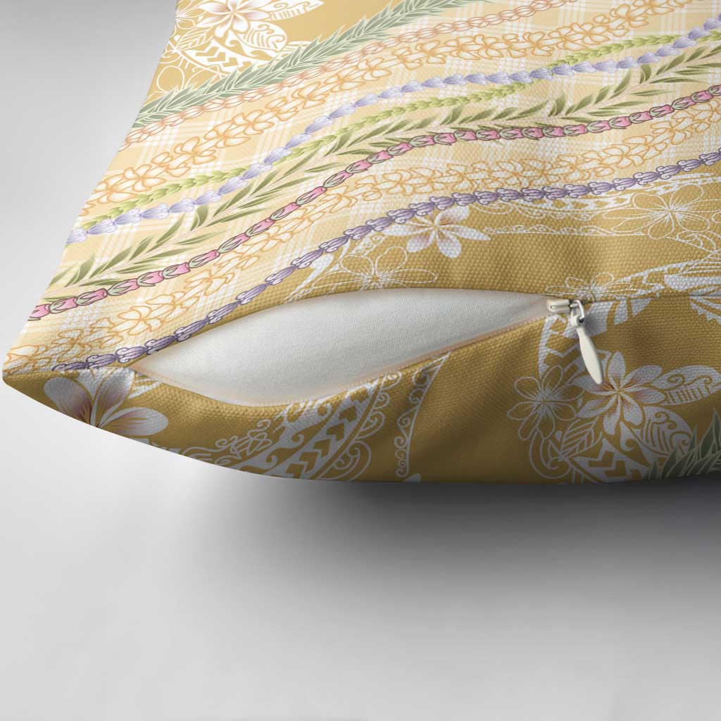 Yellow Palaka Hawaii Leis Pillow Cover Hawaiian-plaid Elegant Tropical Vibes - Polynesian Pride