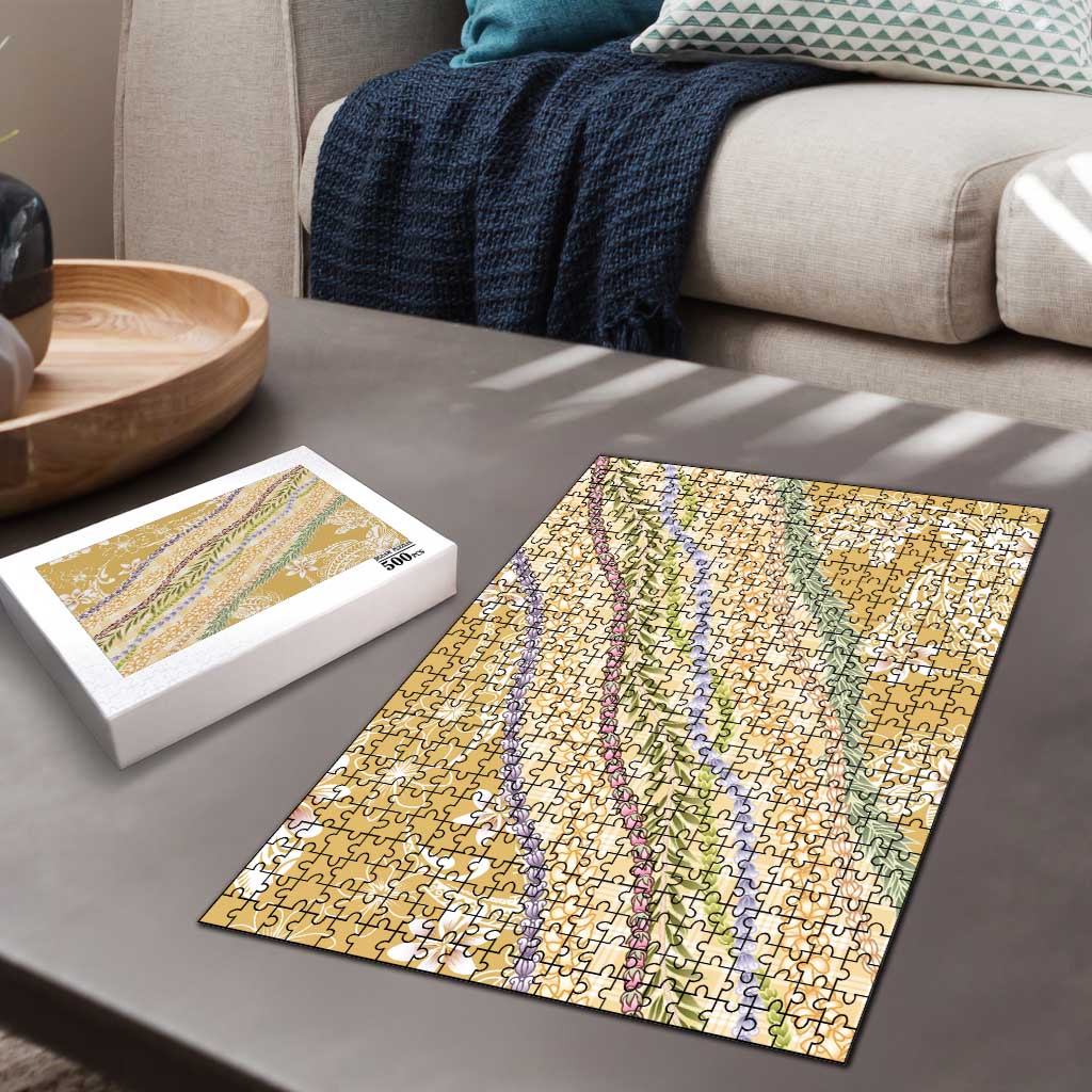 Yellow Palaka Hawaii Leis Puzzle Hawaiian-plaid Elegant Tropical Vibes LT14 - Polynesian Pride
