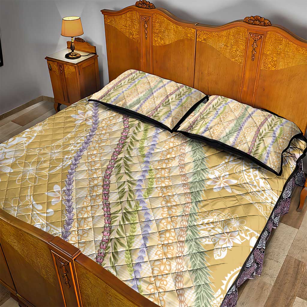 Yellow Palaka Hawaii Leis Quilt Bed Set Hawaiian-plaid Elegant Tropical Vibes - Polynesian Pride
