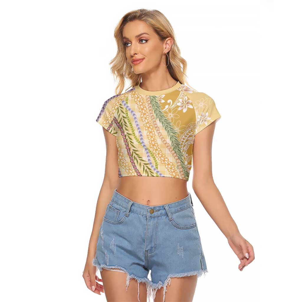 Yellow Palaka Hawaii Leis Raglan Cropped T Shirt Hawaiian-plaid Elegant Tropical Vibes LT14 Female Yellow - Polynesian Pride
