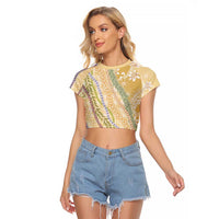 Yellow Palaka Hawaii Leis Raglan Cropped T Shirt Hawaiian-plaid Elegant Tropical Vibes LT14 Female Yellow - Polynesian Pride