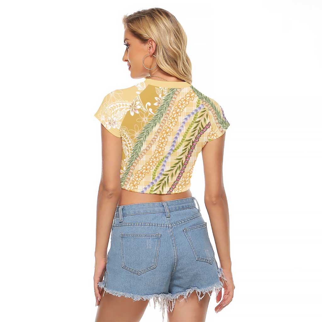Yellow Palaka Hawaii Leis Raglan Cropped T Shirt Hawaiian-plaid Elegant Tropical Vibes LT14 - Polynesian Pride