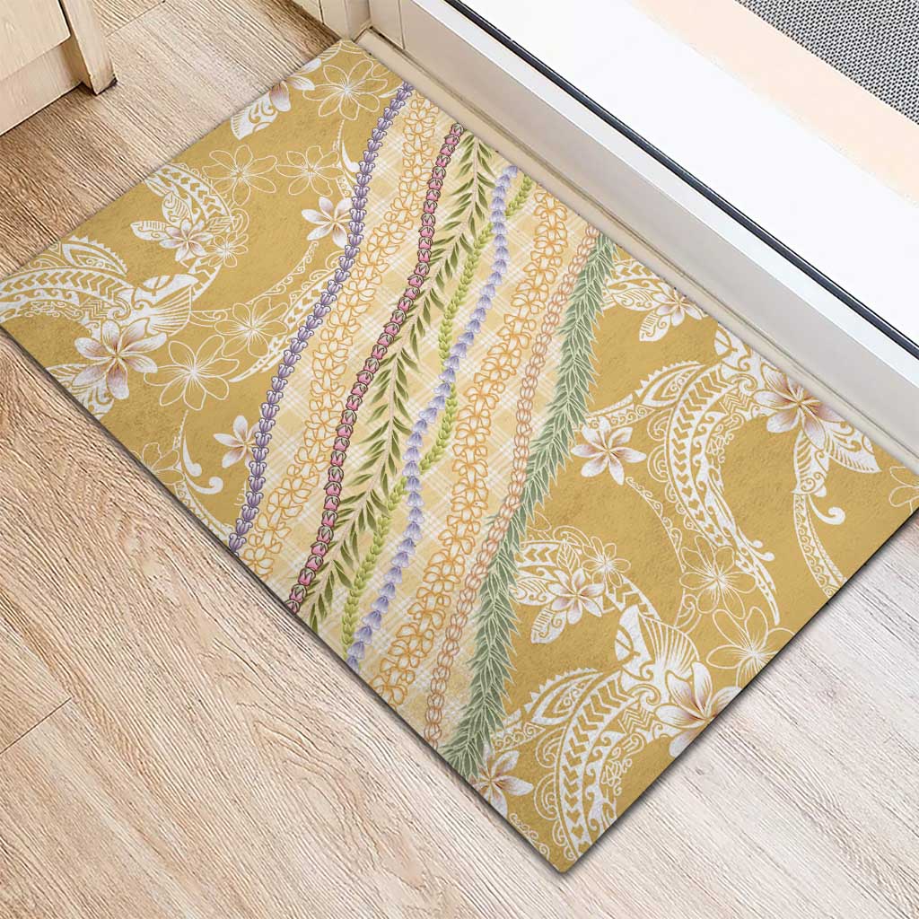 Yellow Palaka Hawaii Leis Rubber Doormat Hawaiian-plaid Elegant Tropical Vibes LT14 - Polynesian Pride