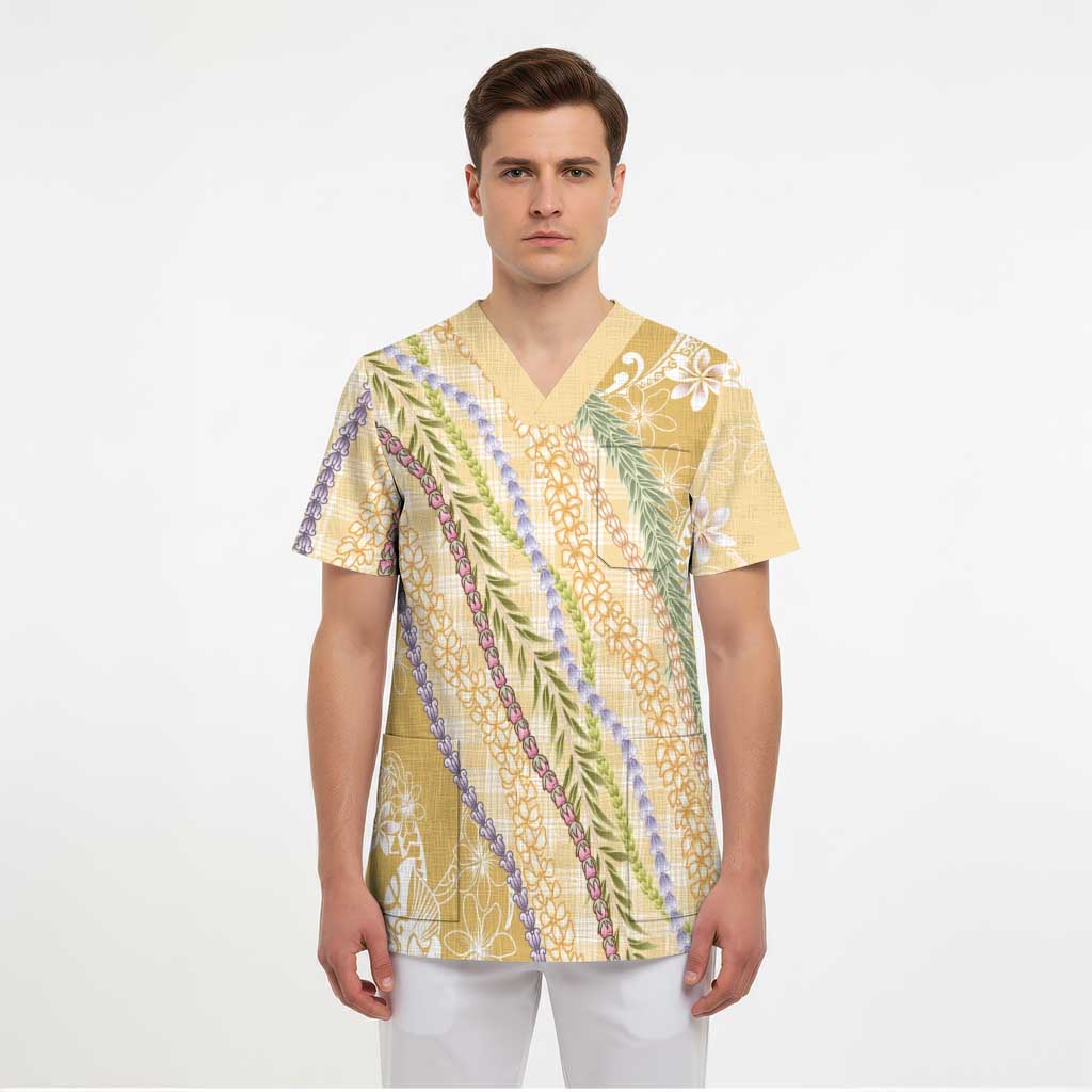 Yellow Palaka Hawaii Leis Scrub Top Hawaiian-plaid Elegant Tropical Vibes LT14 - Polynesian Pride