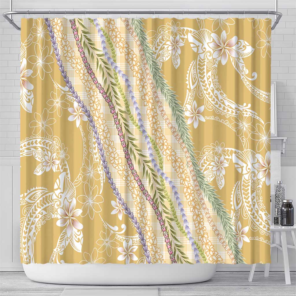 Yellow Palaka Hawaii Leis Shower Curtain Hawaiian-plaid Elegant Tropical Vibes - Polynesian Pride