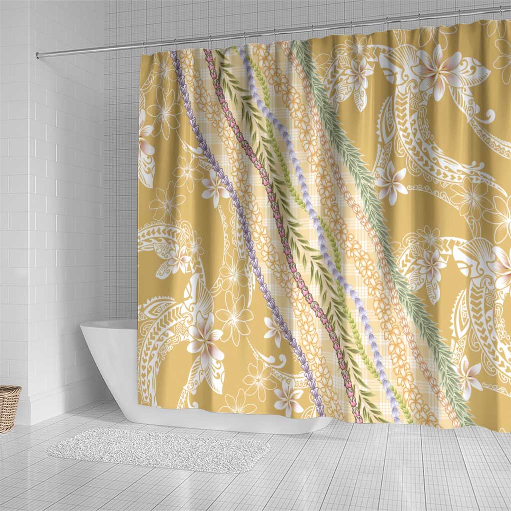 Yellow Palaka Hawaii Leis Shower Curtain Hawaiian-plaid Elegant Tropical Vibes - Polynesian Pride