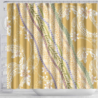 Yellow Palaka Hawaii Leis Shower Curtain Hawaiian-plaid Elegant Tropical Vibes - Polynesian Pride
