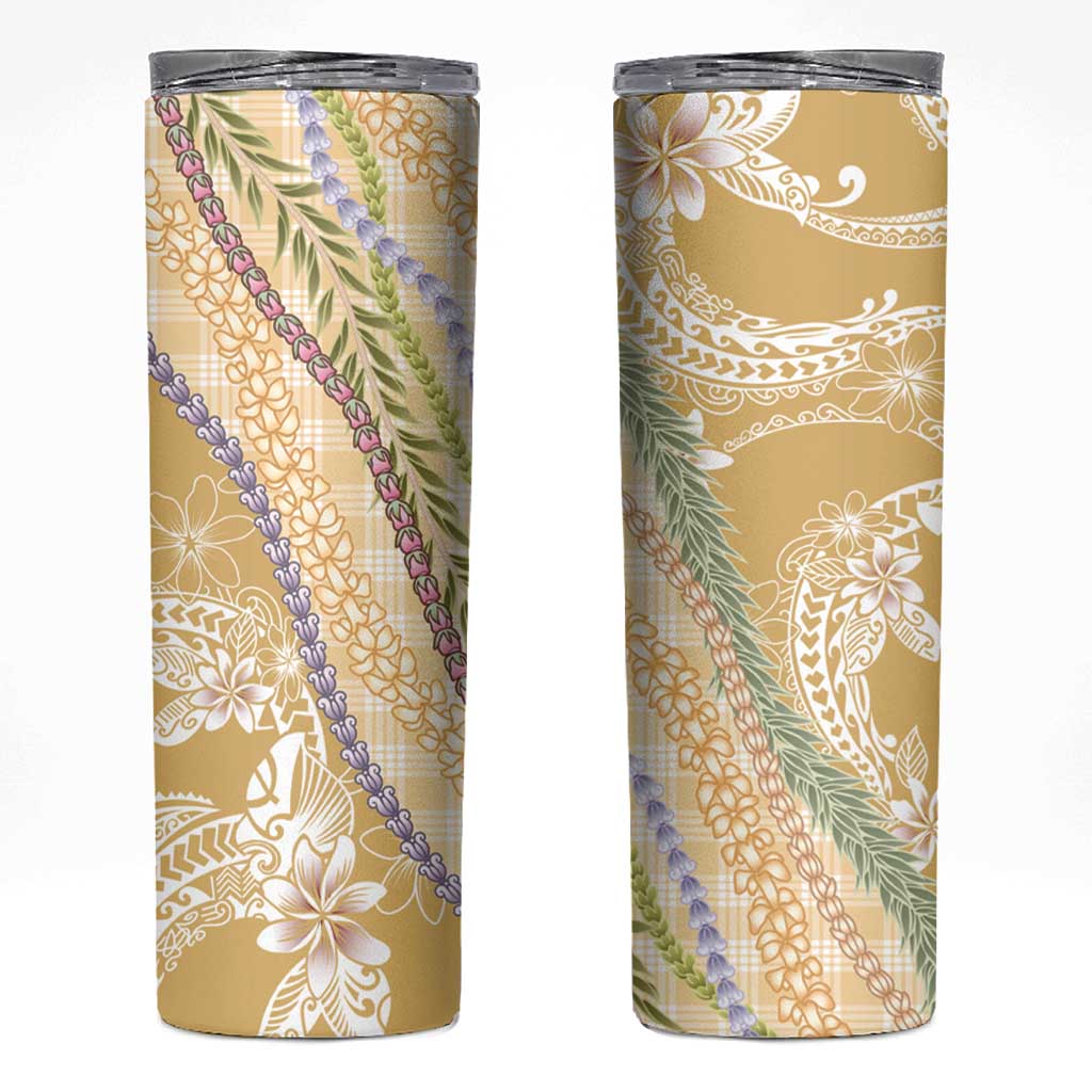 Yellow Palaka Hawaii Leis Skinny Tumbler Hawaiian-plaid Elegant Tropical Vibes - Polynesian Pride