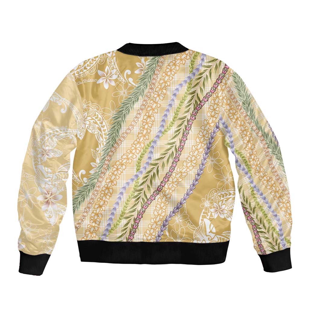 Yellow Palaka Hawaii Leis Sleeve Zip Bomber Jacket Hawaiian-plaid Elegant Tropical Vibes LT14 - Polynesian Pride