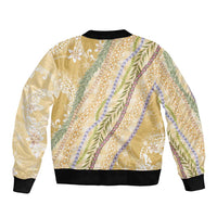 Yellow Palaka Hawaii Leis Sleeve Zip Bomber Jacket Hawaiian-plaid Elegant Tropical Vibes LT14 - Polynesian Pride