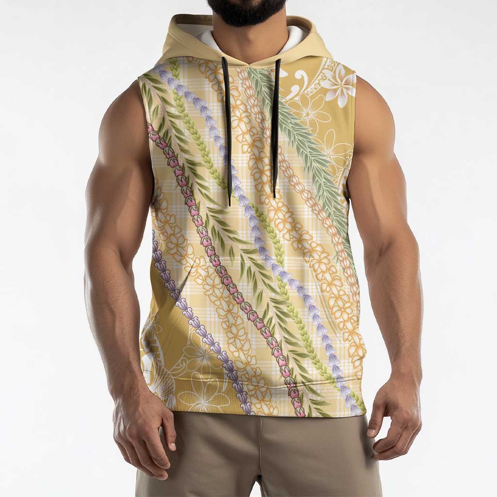 Yellow Palaka Hawaii Leis Sleeveless Hoodie Hawaiian-plaid Elegant Tropical Vibes LT14 - Polynesian Pride