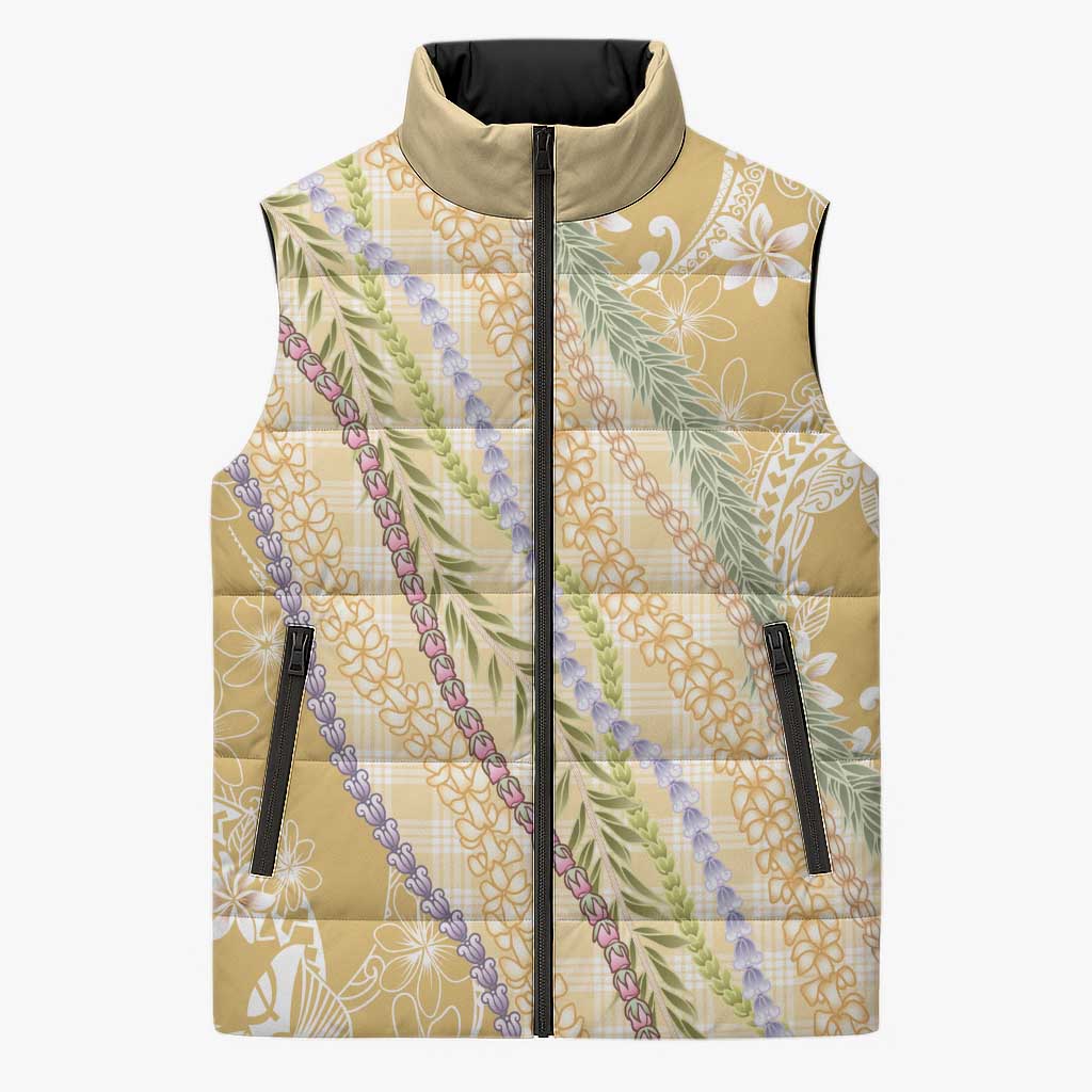 Yellow Palaka Hawaii Leis Sleeveless Puffer Jacket Hawaiian-plaid Elegant Tropical Vibes LT14 Unisex Yellow - Polynesian Pride