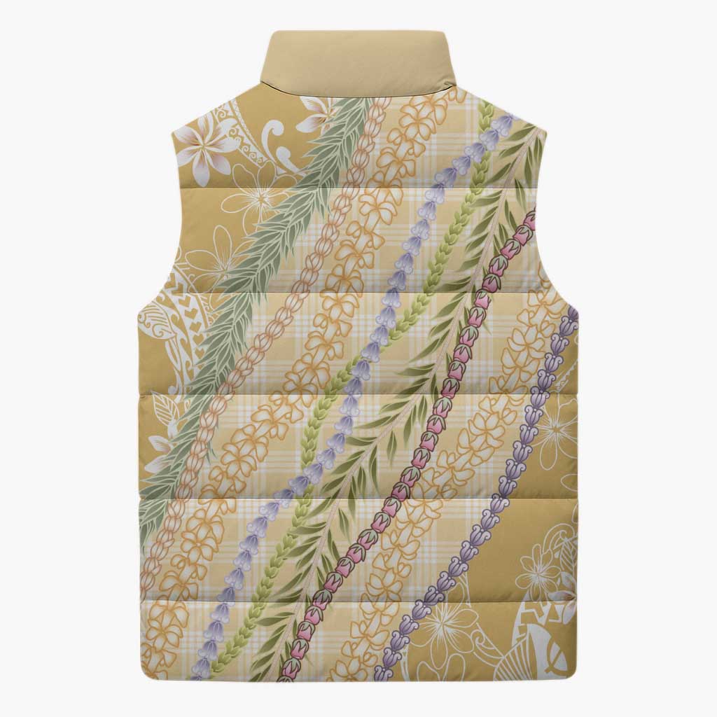 Yellow Palaka Hawaii Leis Sleeveless Puffer Jacket Hawaiian-plaid Elegant Tropical Vibes LT14 - Polynesian Pride