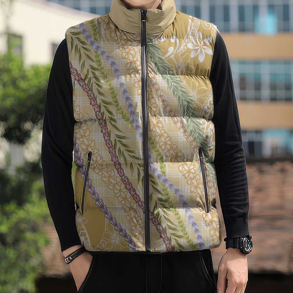 Yellow Palaka Hawaii Leis Sleeveless Puffer Jacket Hawaiian-plaid Elegant Tropical Vibes LT14 - Polynesian Pride
