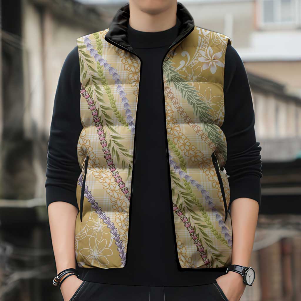 Yellow Palaka Hawaii Leis Sleeveless Puffer Jacket Hawaiian-plaid Elegant Tropical Vibes LT14 - Polynesian Pride