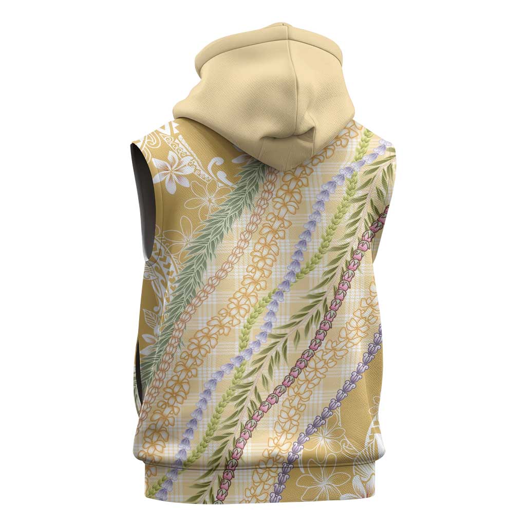 Yellow Palaka Hawaii Leis Sleeveless Zip Hoodie Hawaiian-plaid Elegant Tropical Vibes - Polynesian Pride