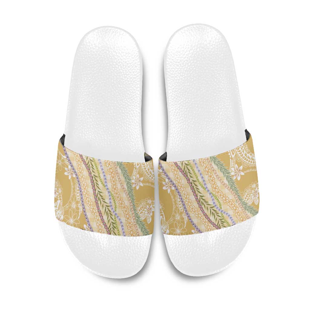 Yellow Palaka Hawaii Leis Slide Sandals Hawaiian-plaid Elegant Tropical Vibes - Polynesian Pride