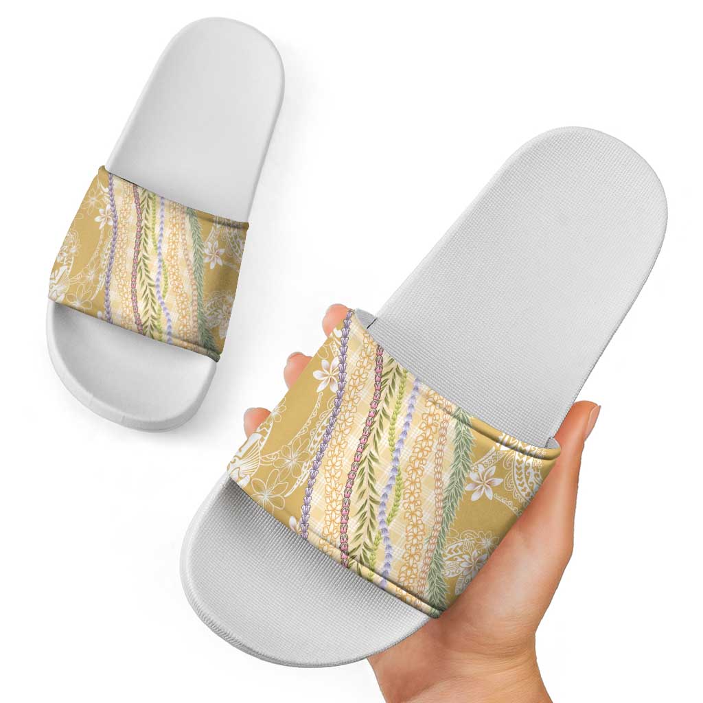 Yellow Palaka Hawaii Leis Slide Sandals Hawaiian-plaid Elegant Tropical Vibes - Polynesian Pride
