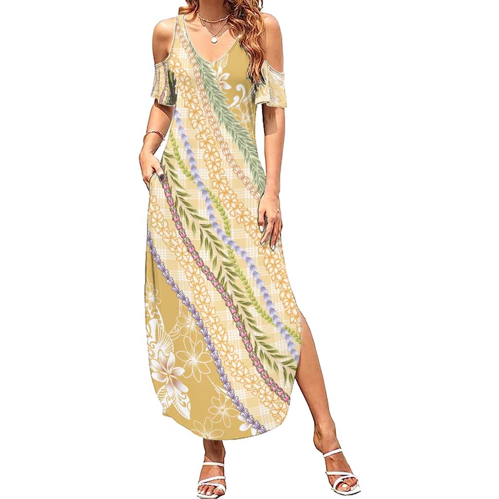 Yellow Palaka Hawaii Leis Summer Maxi Dress Hawaiian-plaid Elegant Tropical Vibes - Polynesian Pride