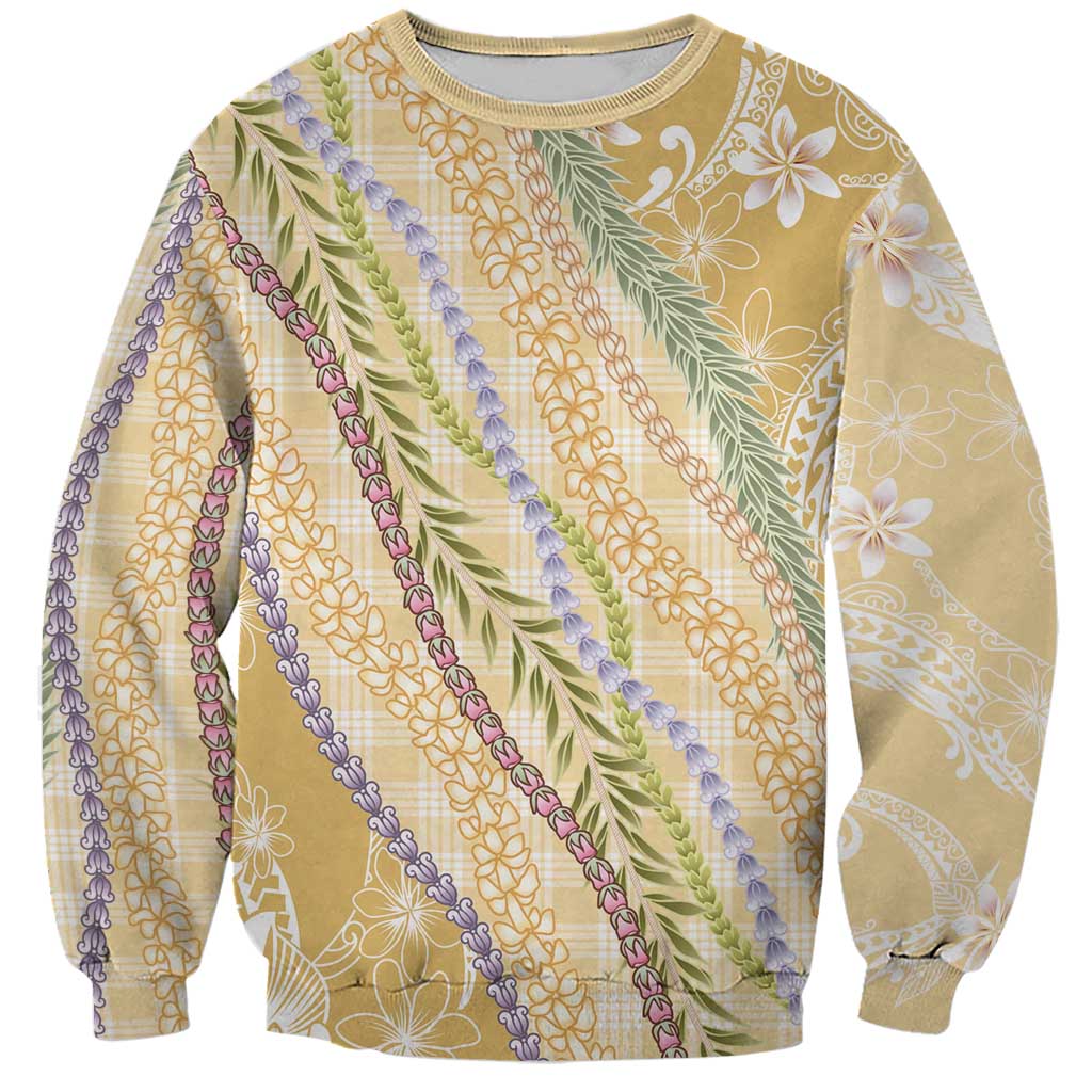 Yellow Palaka Hawaii Leis Sweatshirt Hawaiian-plaid Elegant Tropical Vibes LT14 Unisex Yellow - Polynesian Pride