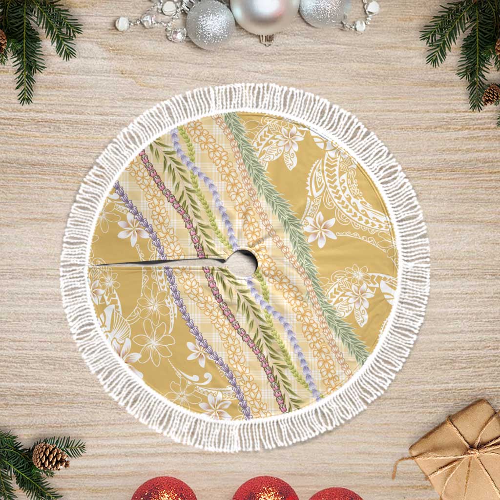 Yellow Palaka Hawaii Leis Tree Skirt Hawaiian-plaid Elegant Tropical Vibes LT14 Fringed Yellow - Polynesian Pride