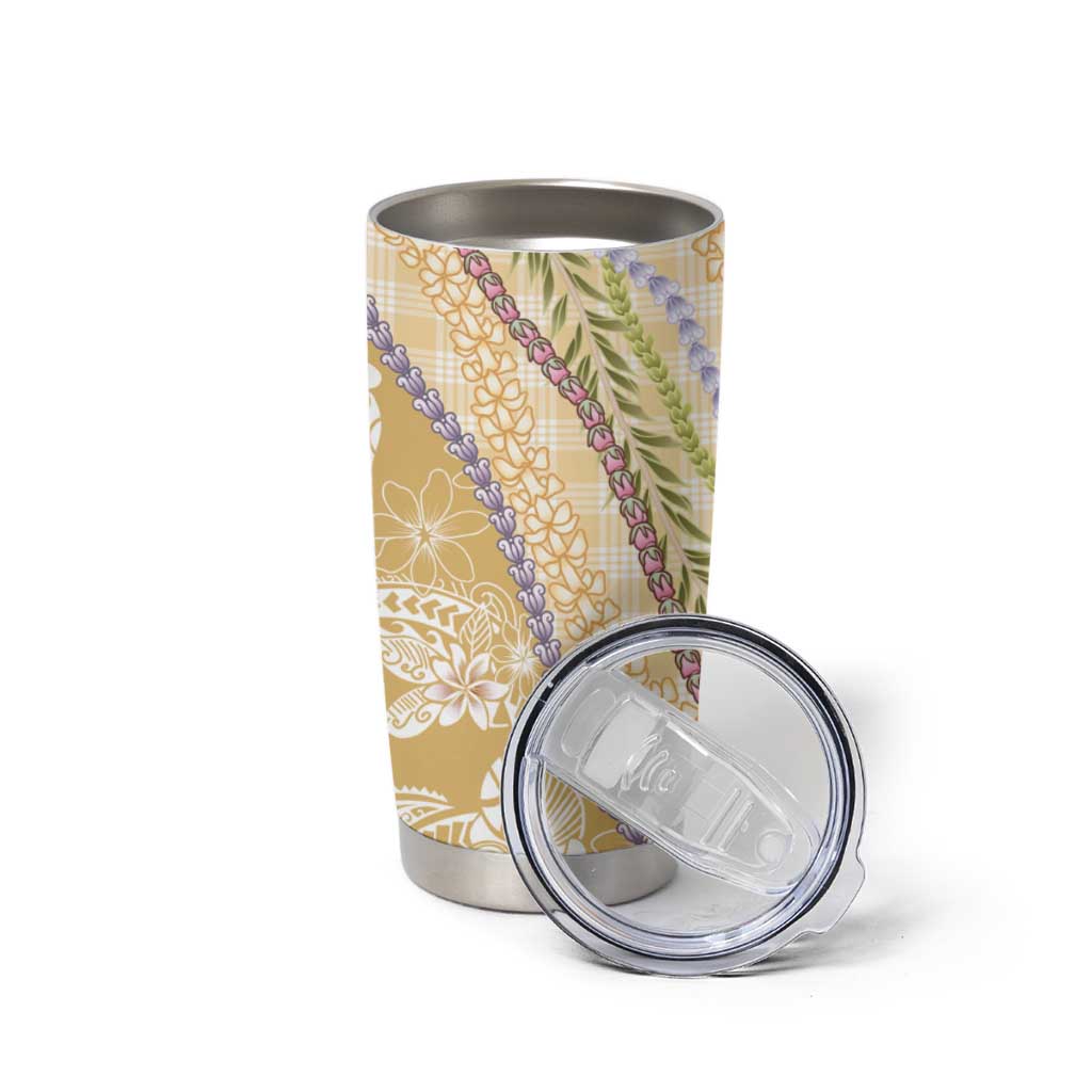 Yellow Palaka Hawaii Leis Tumbler Cup Hawaiian-plaid Elegant Tropical Vibes - Polynesian Pride