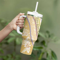 Yellow Palaka Hawaii Leis Tumbler With Handle Hawaiian-plaid Elegant Tropical Vibes - Polynesian Pride