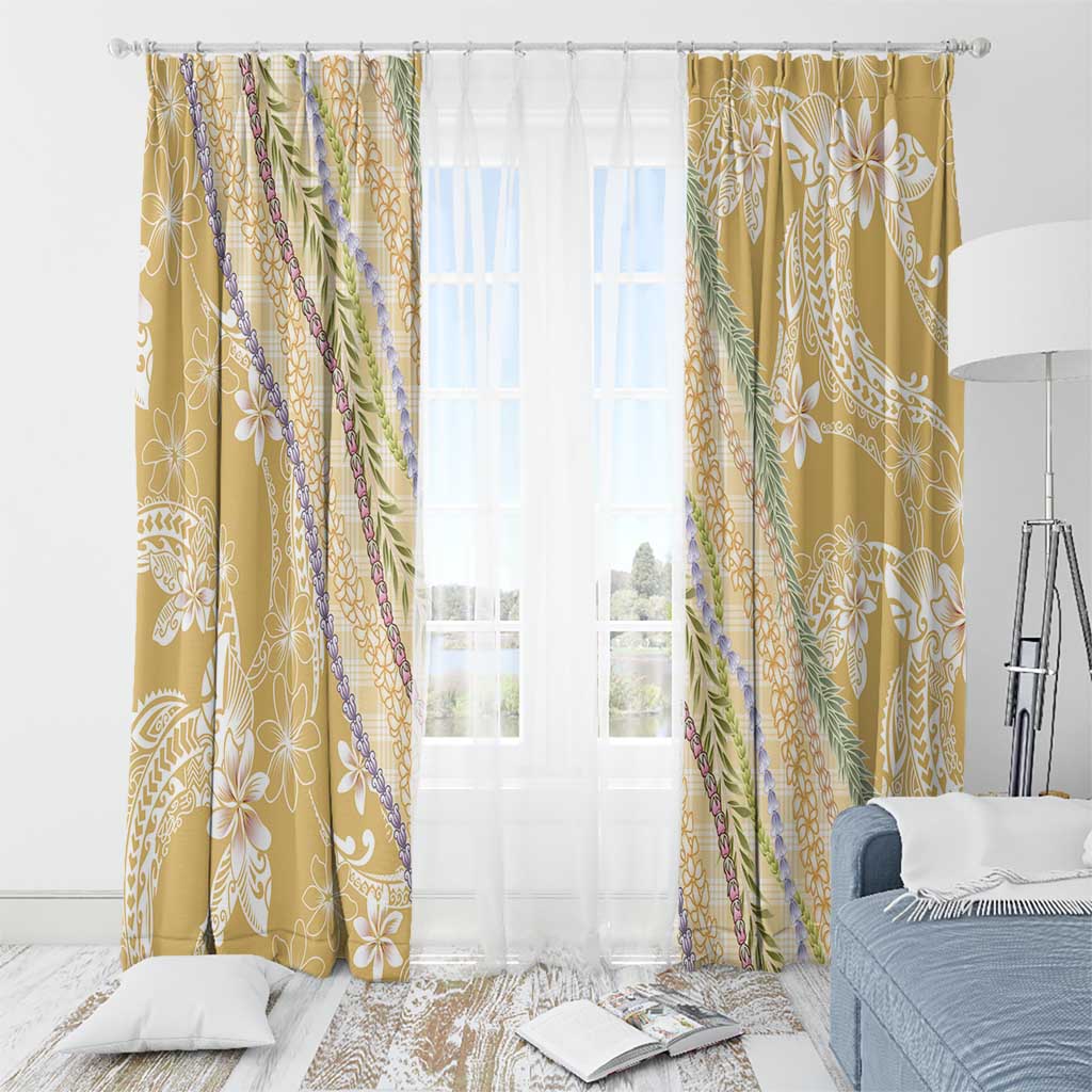 Yellow Palaka Hawaii Leis Window Curtain Hawaiian-plaid Elegant Tropical Vibes - Polynesian Pride