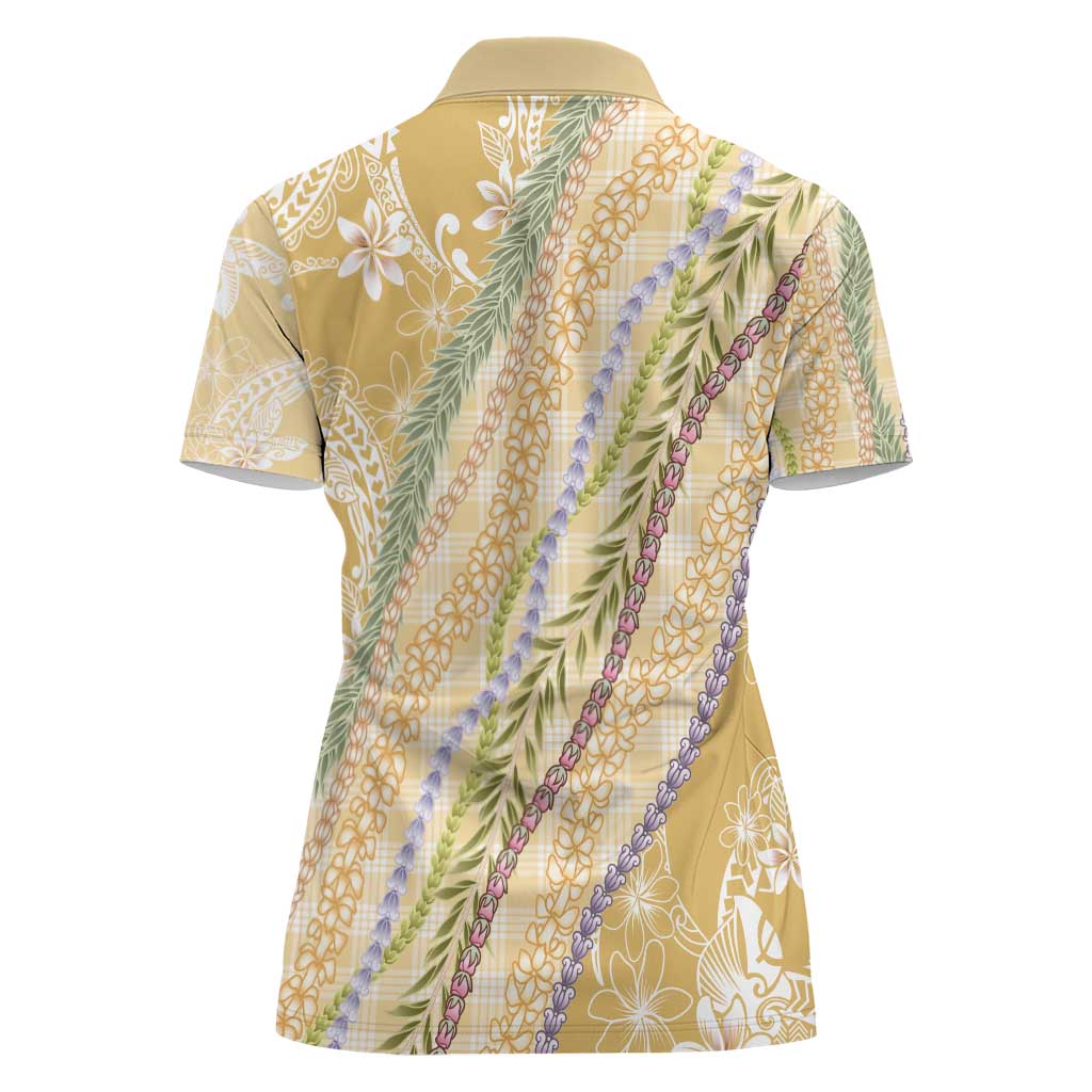 Yellow Palaka Hawaii Leis Women Polo Shirt Hawaiian-plaid Elegant Tropical Vibes - Polynesian Pride