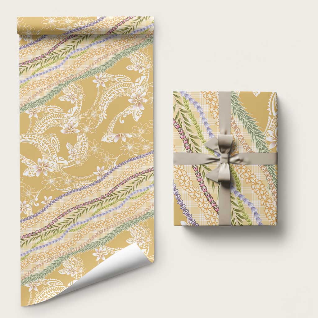 Yellow Palaka Hawaii Leis Wrapping Paper Hawaiian-plaid Elegant Tropical Vibes LT14 58" × 23" Yellow - Polynesian Pride