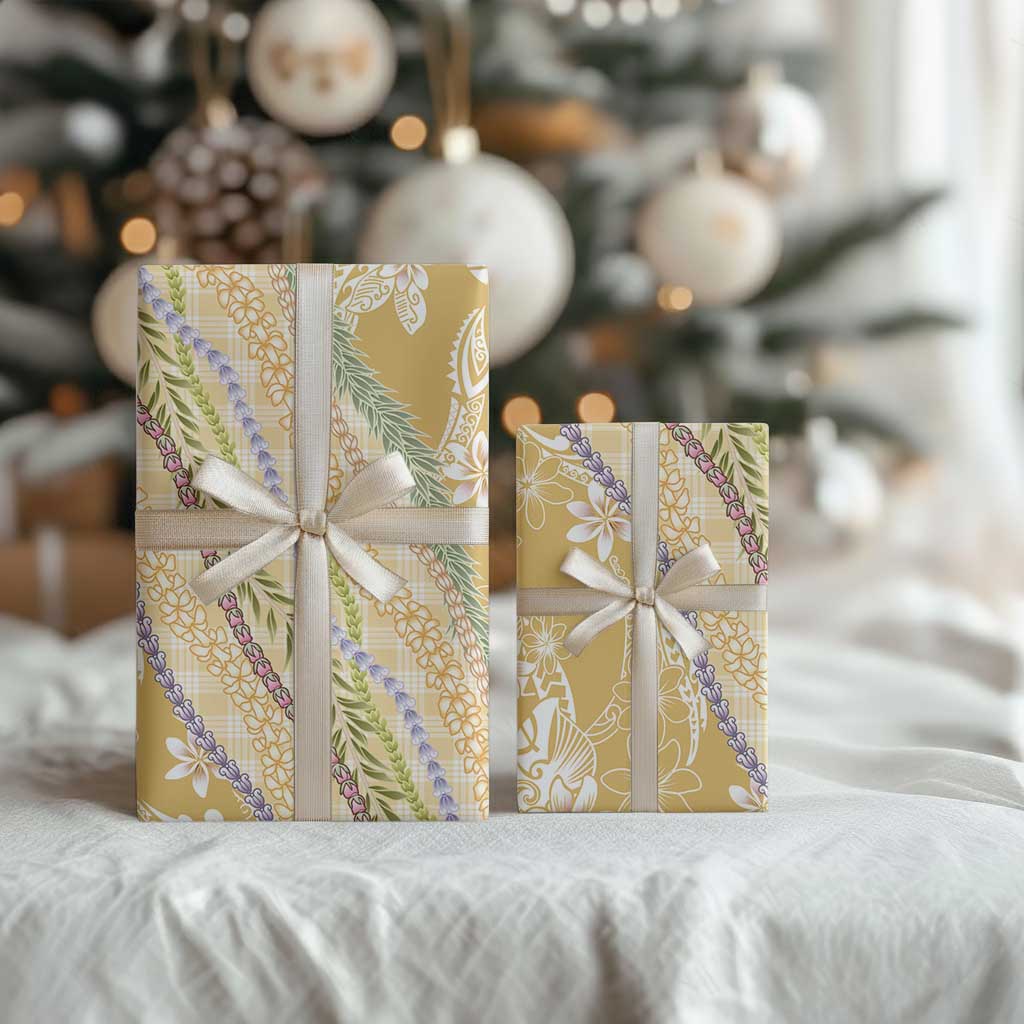 Yellow Palaka Hawaii Leis Wrapping Paper Hawaiian-plaid Elegant Tropical Vibes LT14 - Polynesian Pride