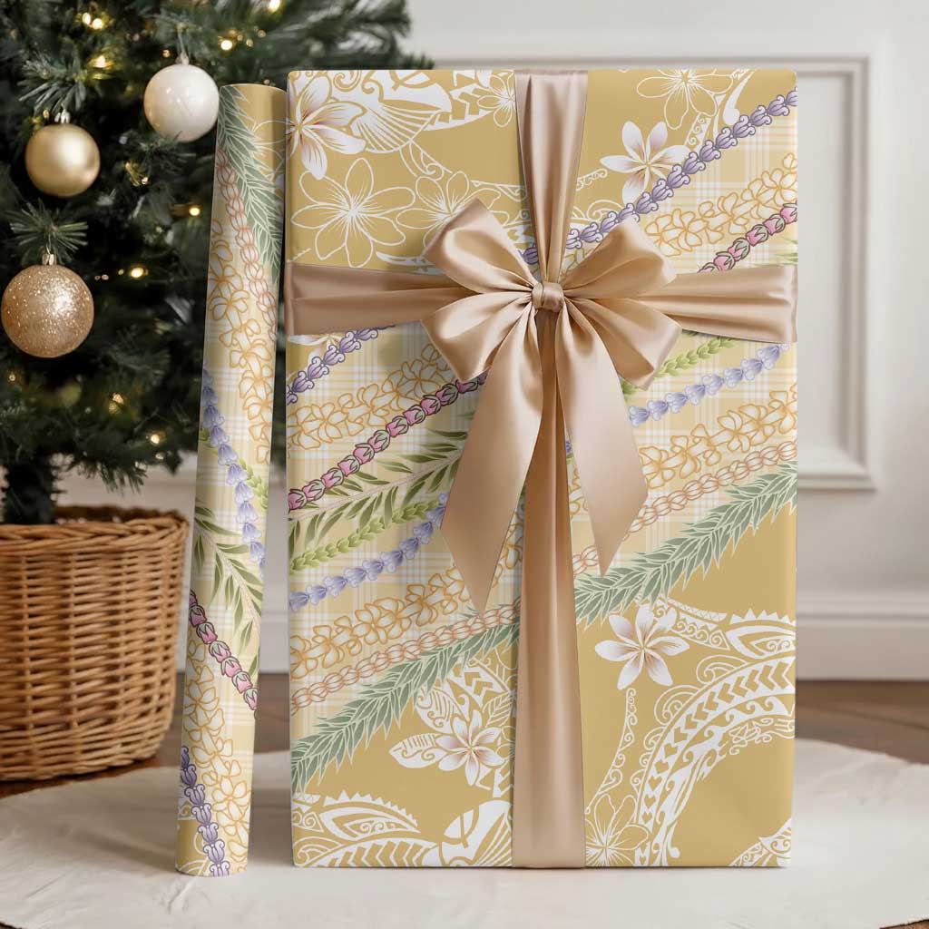 Yellow Palaka Hawaii Leis Wrapping Paper Hawaiian-plaid Elegant Tropical Vibes LT14 - Polynesian Pride