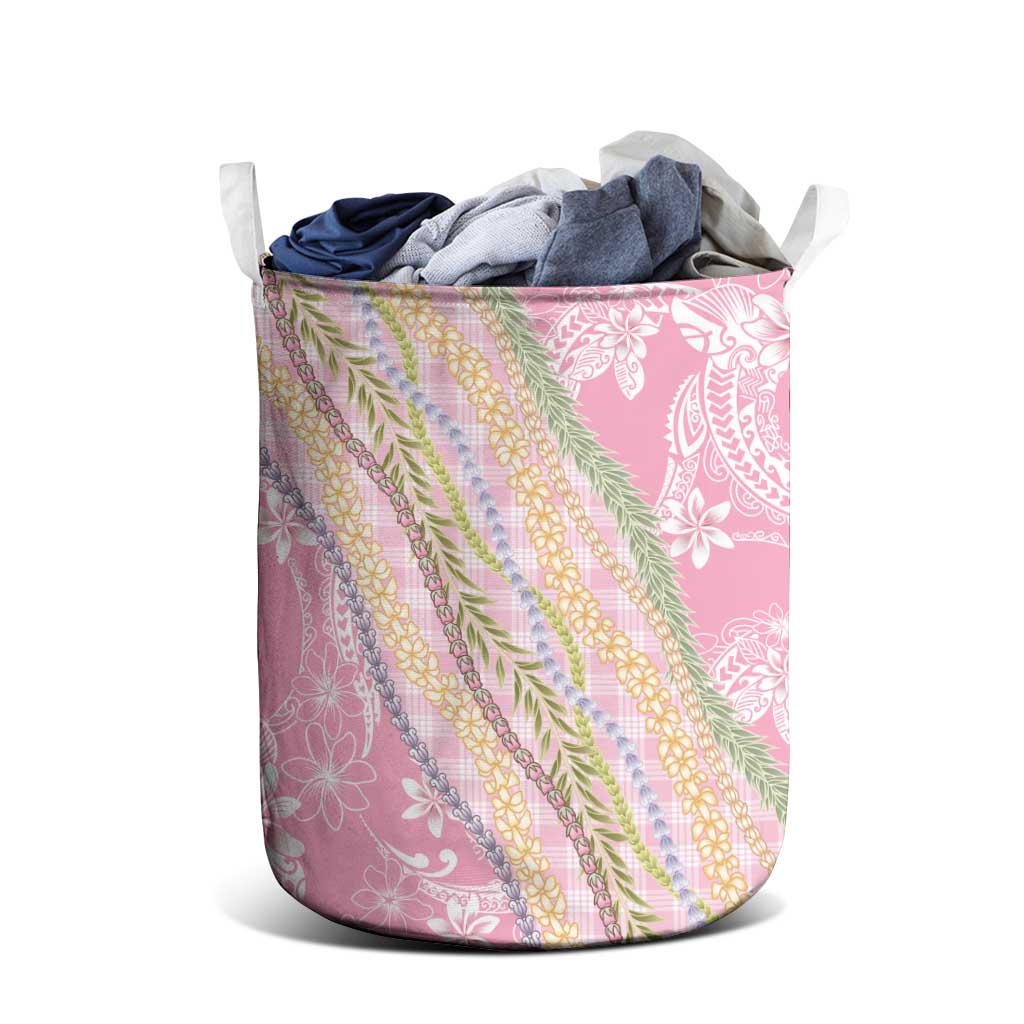 Pink Palaka Hawaii Leis Laundry Basket Hawaiian-plaid Elegant Tropical Vibes - Polynesian Pride