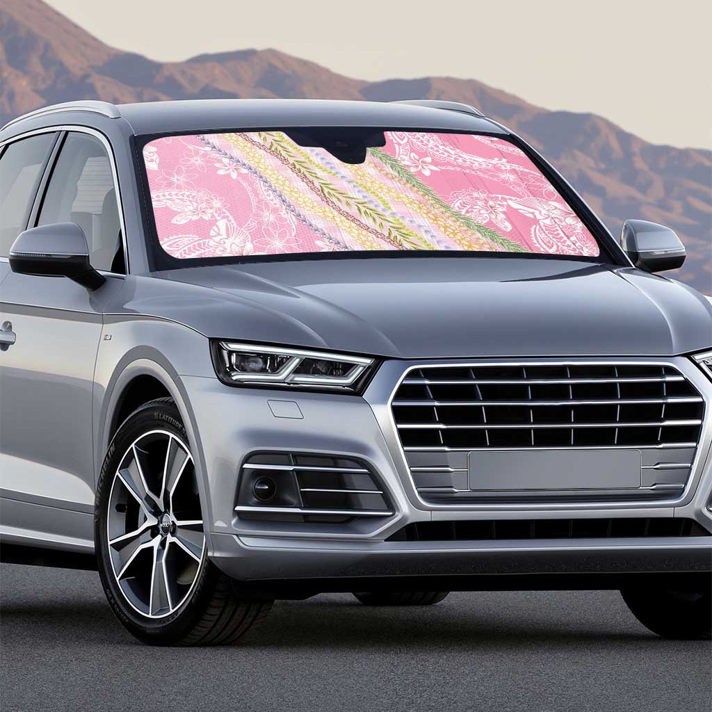 Pink Palaka Hawaii Leis Auto Sun Shade Hawaiian-plaid Elegant Tropical Vibes - Polynesian Pride