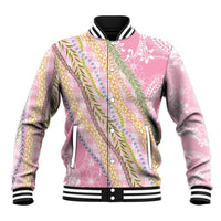 Pink Palaka Hawaii Leis Baseball Jacket Hawaiian-plaid Elegant Tropical Vibes LT14 Unisex Pink - Polynesian Pride