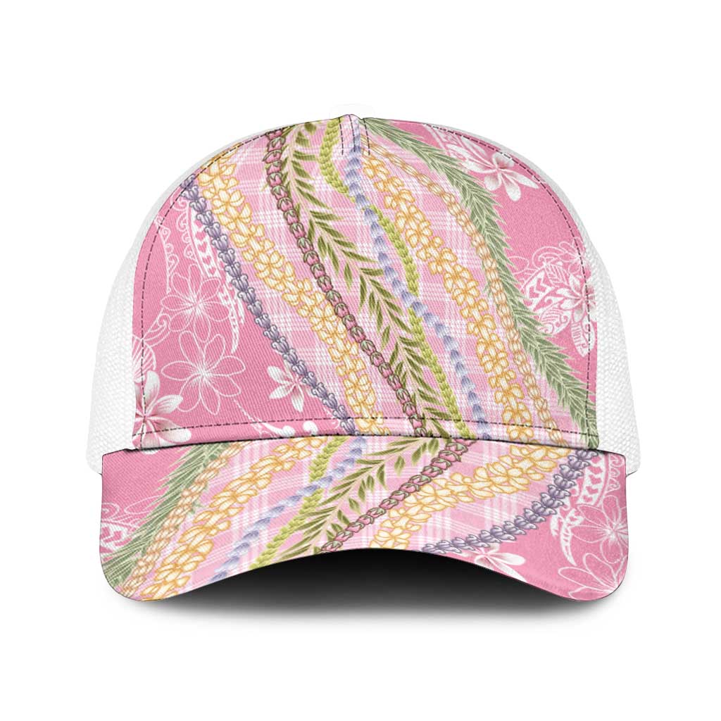 Pink Palaka Hawaii Leis Baseball Net Cap Hawaiian-plaid Elegant Tropical Vibes LT14 One Size White Pink - Polynesian Pride