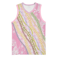 Pink Palaka Hawaii Leis Basketball Jersey Hawaiian-plaid Elegant Tropical Vibes LT14 Unisex Pink - Polynesian Pride