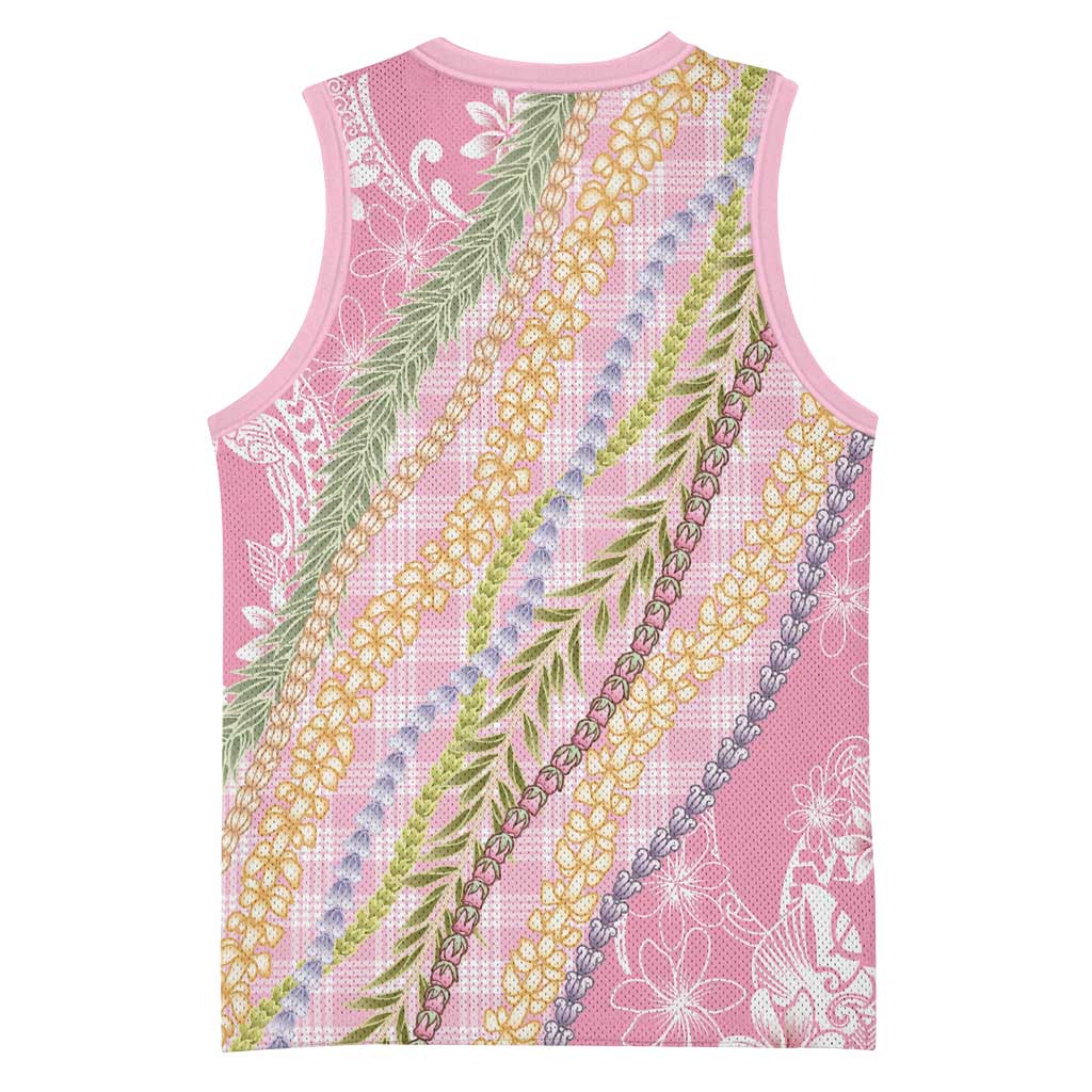 Pink Palaka Hawaii Leis Basketball Jersey Hawaiian-plaid Elegant Tropical Vibes LT14 - Polynesian Pride