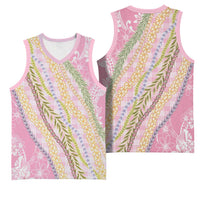 Pink Palaka Hawaii Leis Basketball Jersey Hawaiian-plaid Elegant Tropical Vibes LT14 - Polynesian Pride