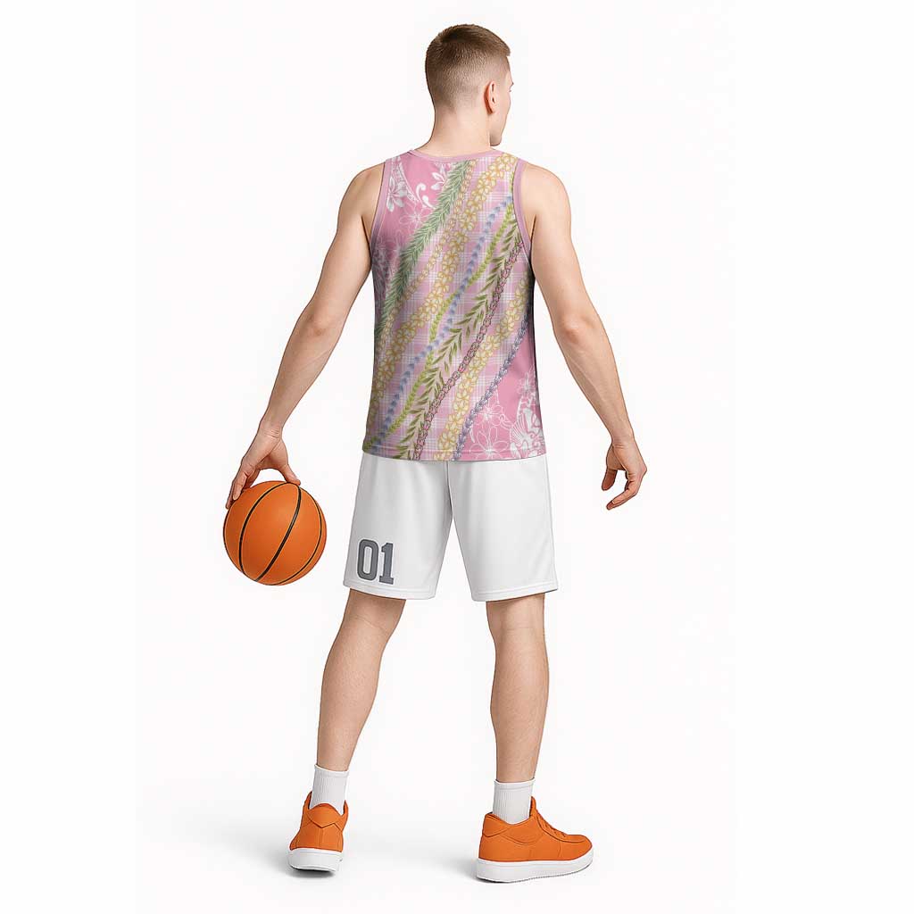 Pink Palaka Hawaii Leis Basketball Jersey Hawaiian-plaid Elegant Tropical Vibes LT14 - Polynesian Pride