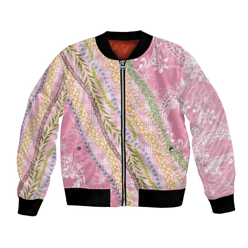 Pink Palaka Hawaii Leis Bomber Jacket Hawaiian-plaid Elegant Tropical Vibes LT14 Unisex Pink - Polynesian Pride