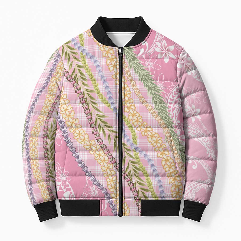 Pink Palaka Hawaii Leis Bomber Puffer Jacket Hawaiian-plaid Elegant Tropical Vibes LT14 Unisex Pink - Polynesian Pride